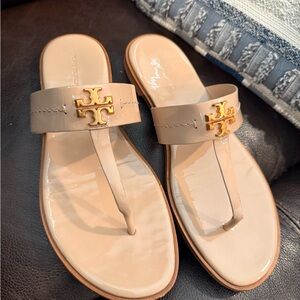 Tory Burch Tan Sandals with Gold Logo